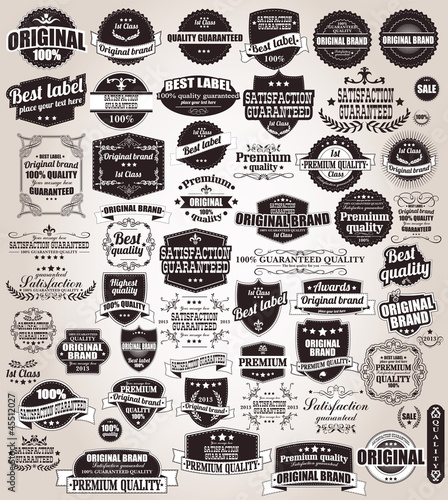 Set of vintage retro labels, stamps, ribbons and marks, vector