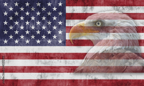 Bandera americana con el águla calva en transparencia photo