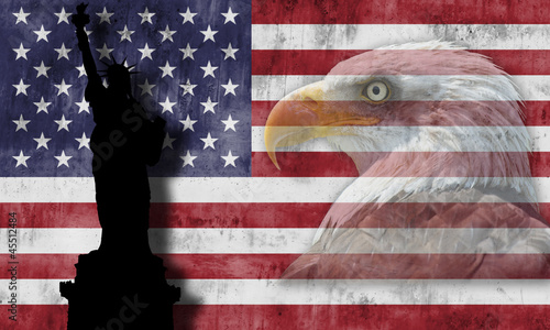Bandera de USA con símbolos patrióticos del país. photo