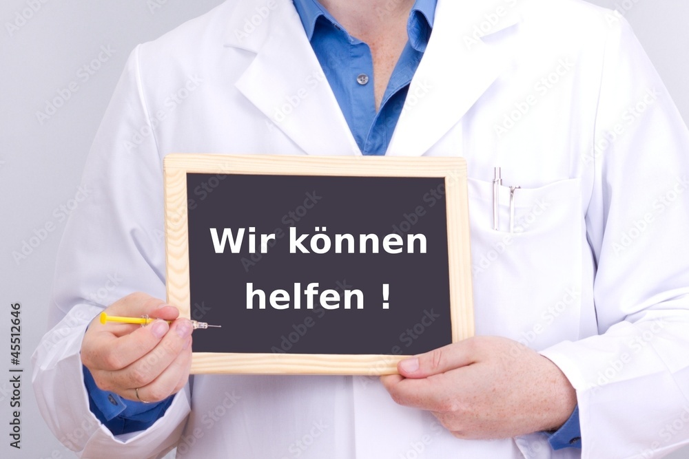 Doctor shows information on blackboard: we can help! Doctor shows information on blackboard: we can help!