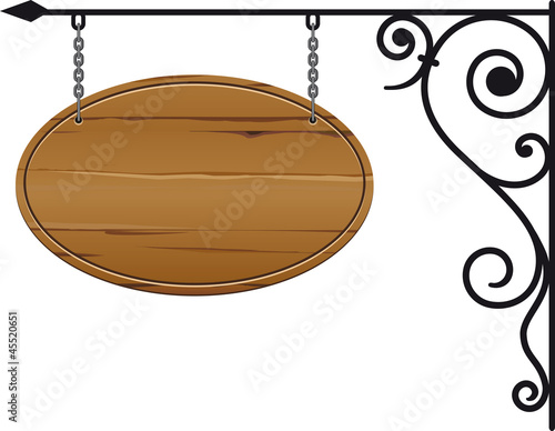 Ovales Holzschild an Ausleger vector