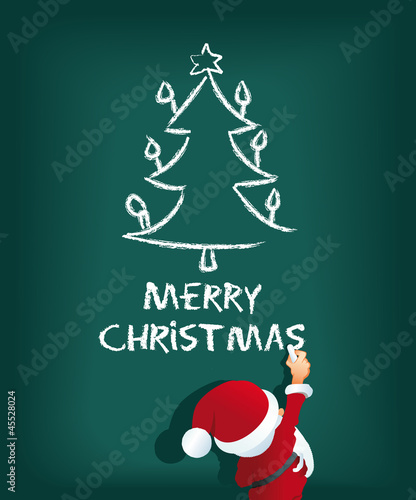 Santa Claus schreibt Merry Christmas mit Kreide
