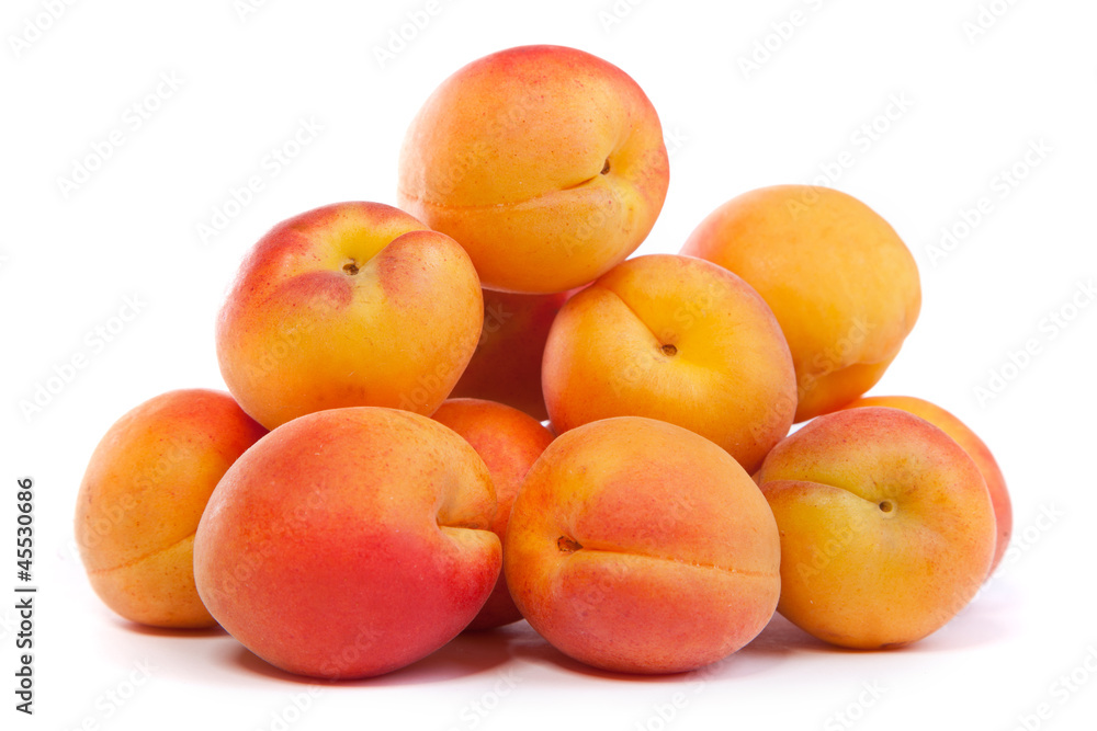 Apricots on a white background