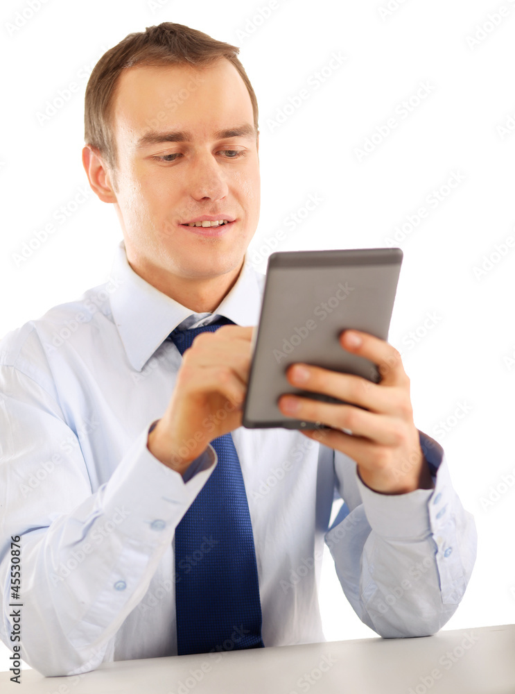 Businessman using computer plane-table Businessman using computer plane-table