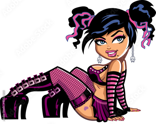 Pretty Reclining Goth Girl with Pigtails Stock Vector