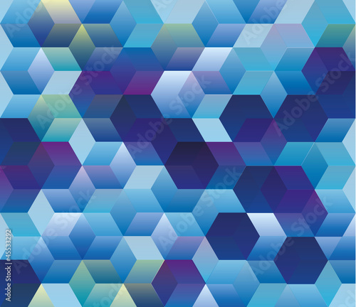 Hexagonal pattern, Abstract background, Cube, cold tone