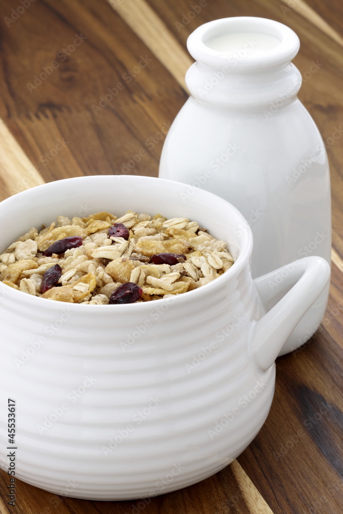 Delicious and healthy muesli with fresh milk Delicious and healthy muesli with fresh milk