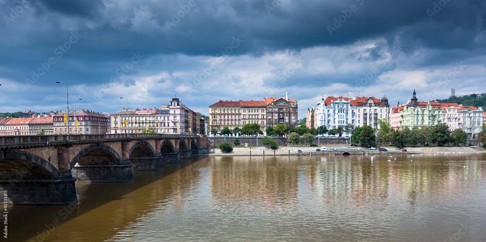 Fototapeta premium Palackeho Bridge on the Vltava river in Prague, Czech Republic