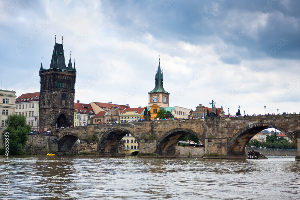 Prague, Charles Bridge accross Vltava river, Czech Republic