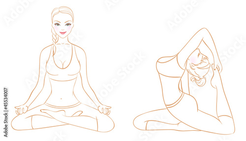 Vector illustration of Beautiful woman doing youga exercises