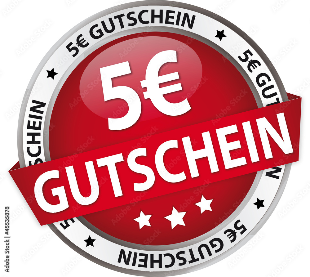 Button Banner / 5 € Gutschein rot/silber