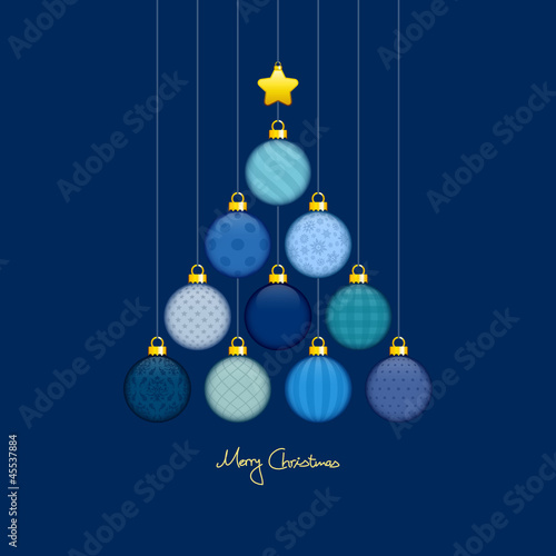 Christmas Tree Hanging Balls Pattern Blue/Gold