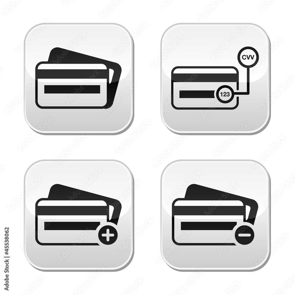 Credit Card, CVV code buttons set Credit Card, CVV code buttons set