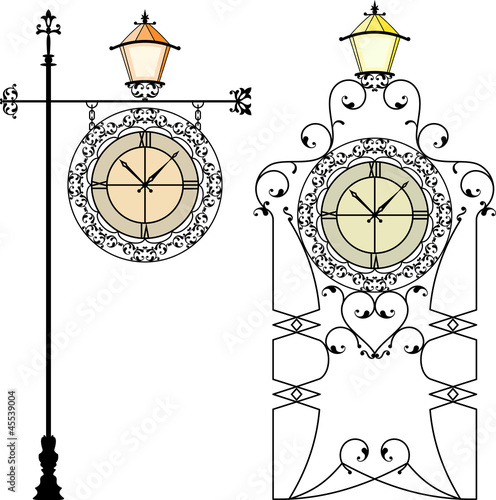Wrought Iron Clock with Lamp