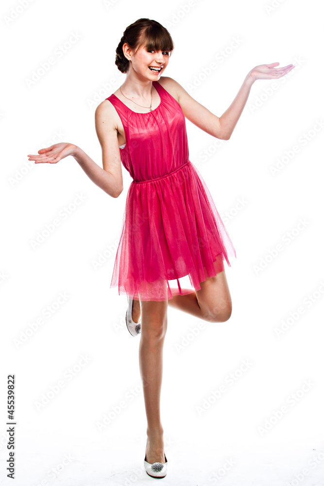 Young and funny girl in a red dress Young and funny girl in a red dress