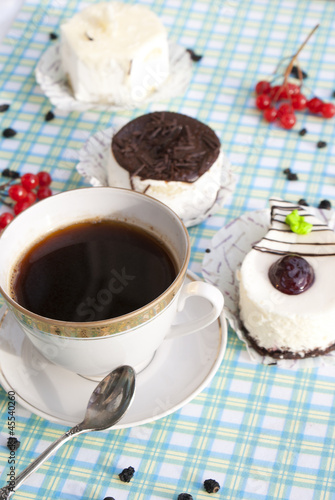 The morning black coffee with fresh cake