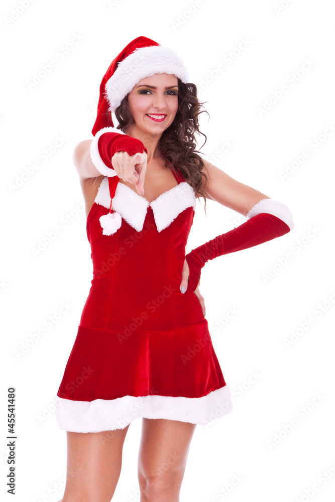 xmas woman pointing at the camera xmas woman pointing at the camera