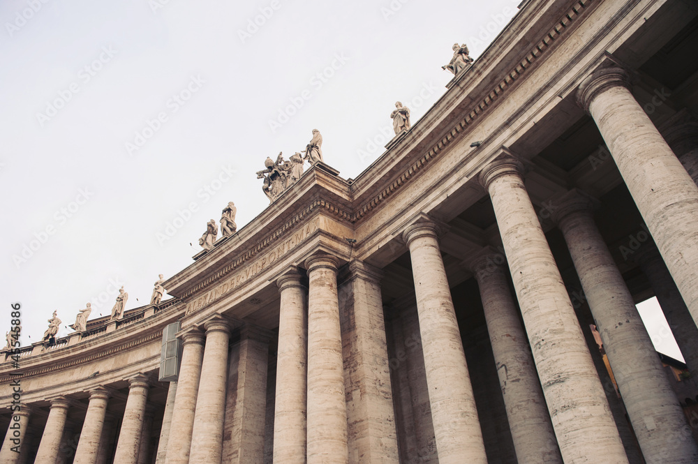 Famous colonnade of St. Peter's Basilica in Vatican, Rome, Italy