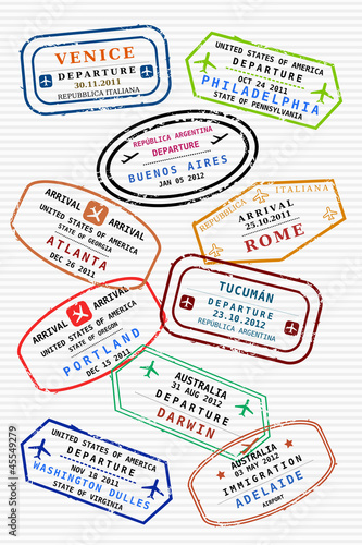 Passport page with travel stamps - traveler's visas