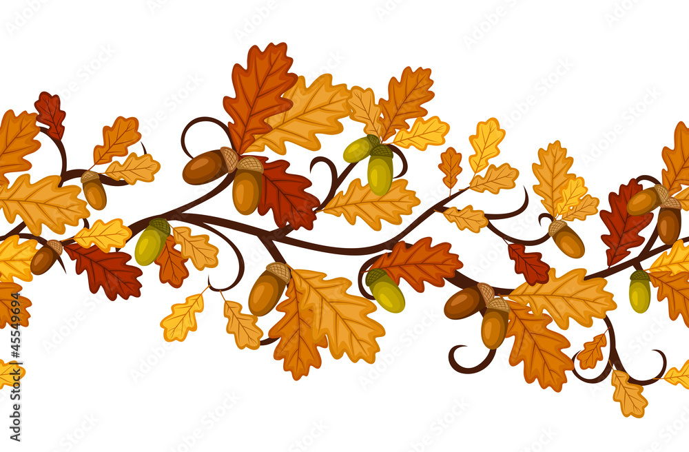 Vector horizontal seamless pattern with autumn oak leaves.