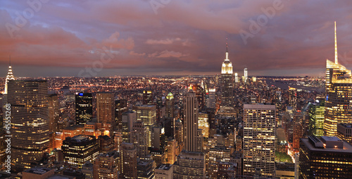 New York skyline at a purple dusk  panoramic view