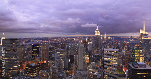 New York skyline at dusk  panoramic view