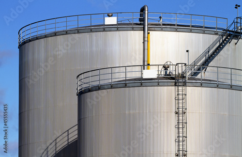Industrial fuel storage tanks.