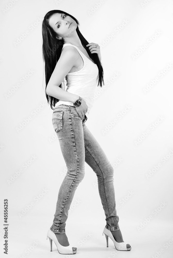 Beautiful graceful girl brunette with long hair Beautiful graceful girl brunette with long hair