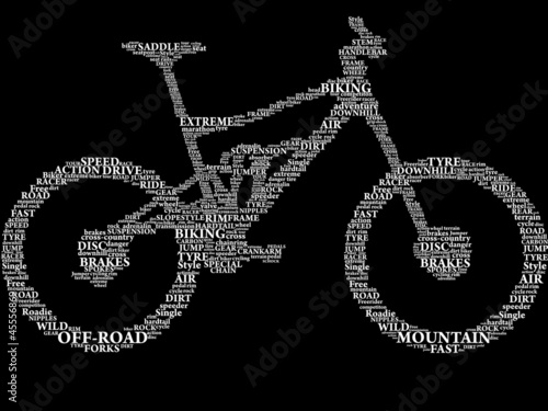 Silhouette of mountain bike in words
