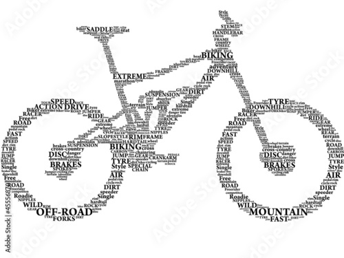 silhouette of mountain bike in words