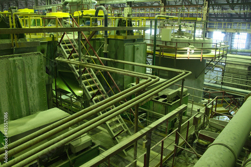 Industrial view (stairs and pipes in green colors)