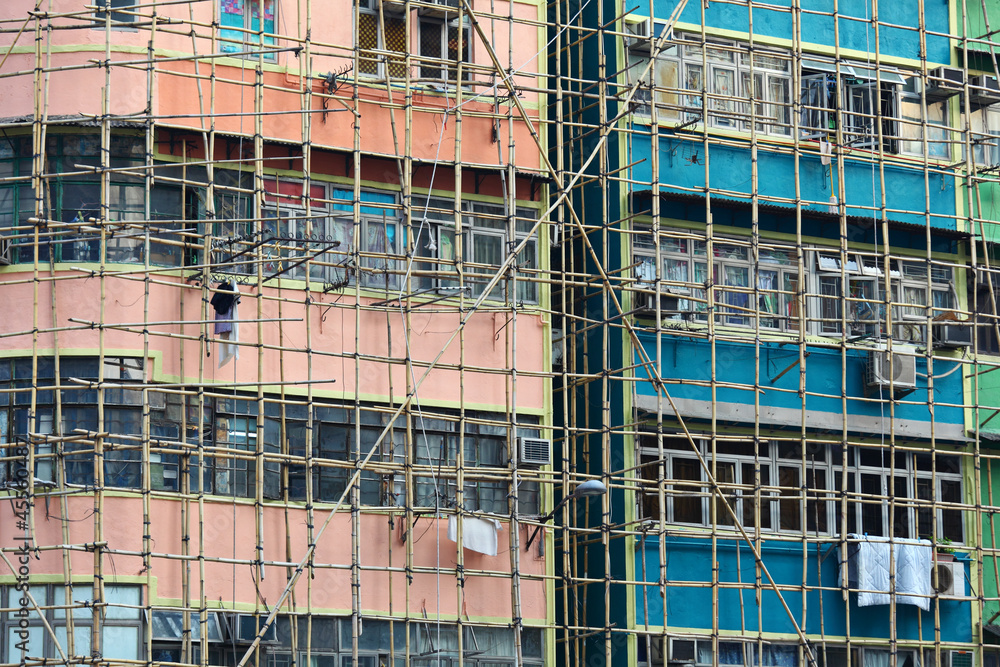 bamboo scaffolding of repairing old buildings