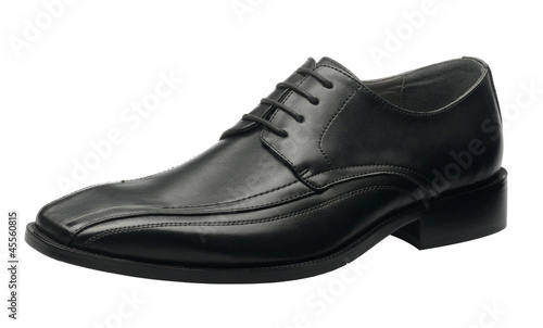 Black leather men shoe on white