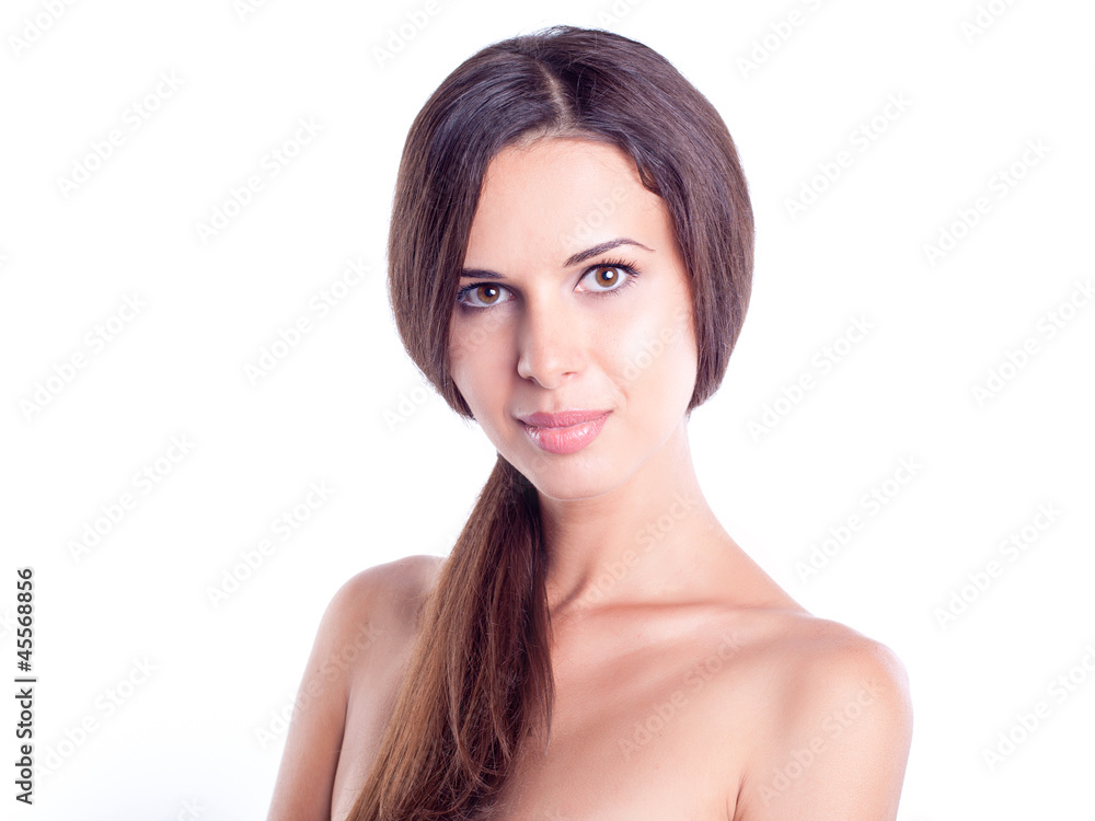 Portrait of attractive young woman against white background Portrait of attractive young woman against white background