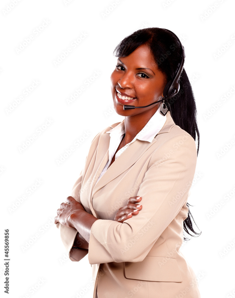 Charming call center employee smiling at you Charming call center employee smiling at you