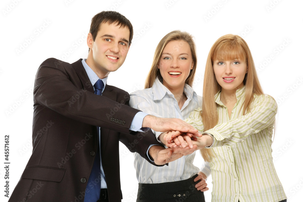 Closeup portrait of a business team, their hands together