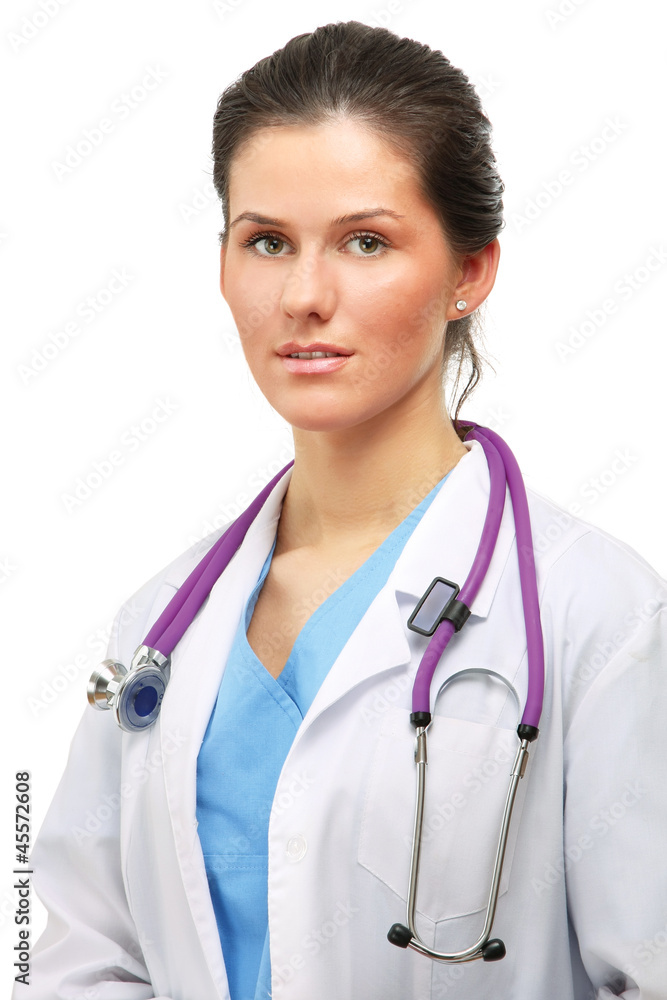 Young female doctor with a clipboard looking at camera. Young female doctor with a clipboard looking at camera.