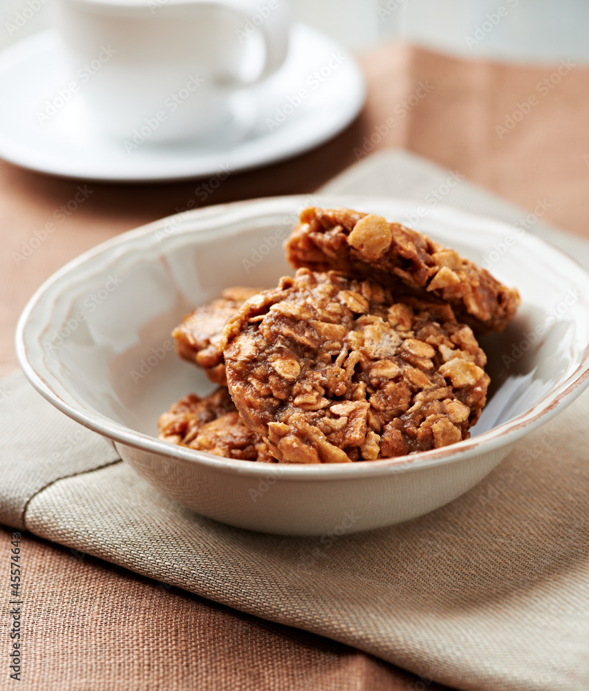 Oatmeal cookies with rice syrup in a bowl Oatmeal cookies with rice syrup in a bowl