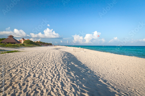 Idyllic beach of Caribbean Sea in Playacar - Mexico