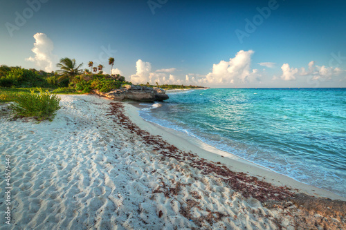Idyllic beach of Caribbean Sea in Playacar - Mexico photo