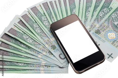 Unbranded cell phone and a lot of money.