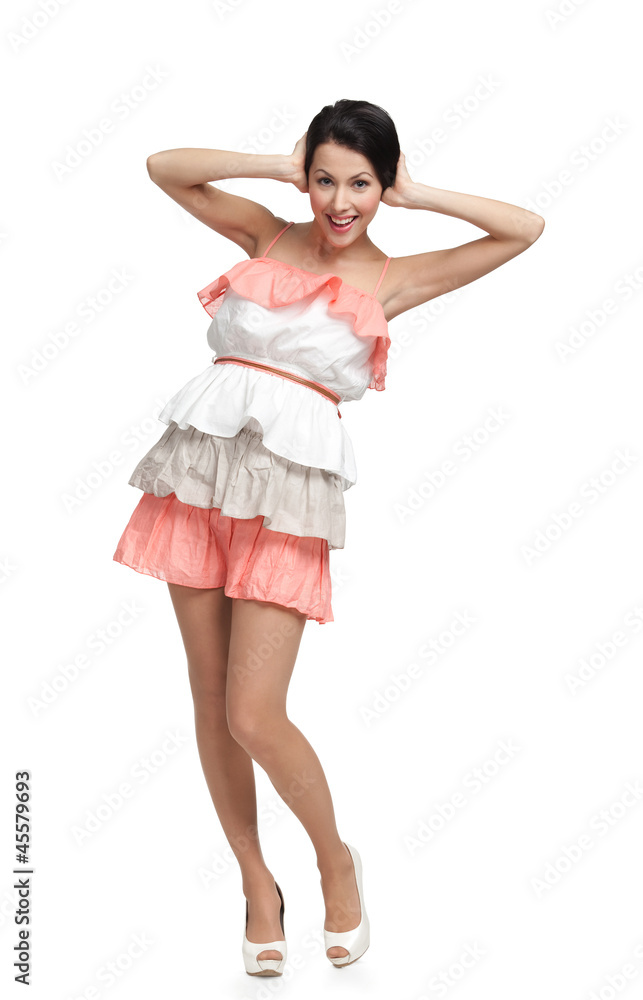 Dancing lady in colored dress, isolated on white Dancing lady in colored dress, isolated on white
