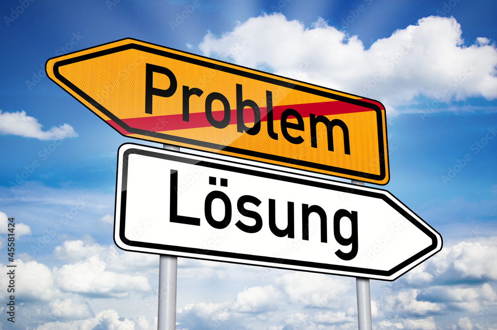 Fototapeta premium Wegweiser mit Problem und Lösung