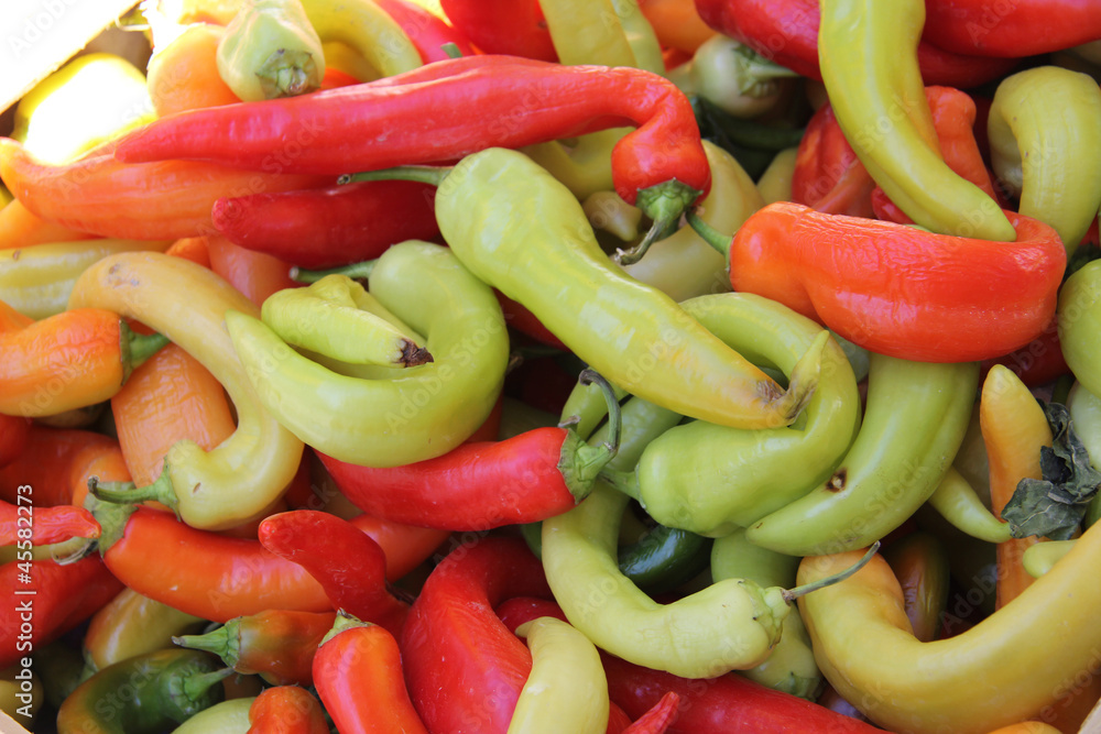 Fresh peppers at a market Fresh peppers at a market