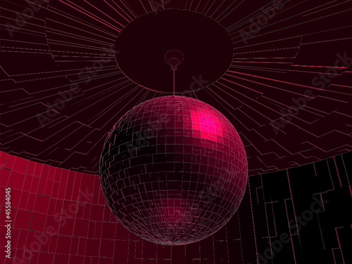 Red Disco Ball In Room Vector 03