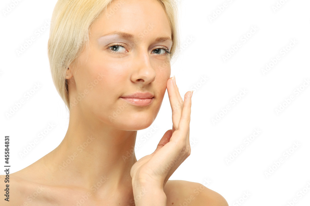 A beautiful woman with cream in her hand, focus on her hand A beautiful woman with cream in her hand, focus on her hand
