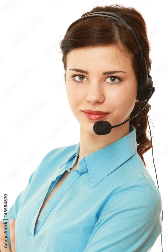 A young customer service girl with a headset A young customer service girl with a headset