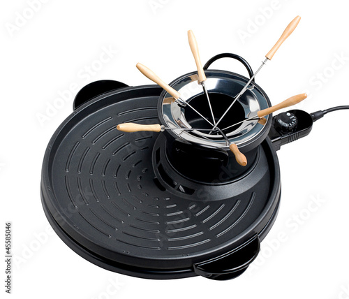 Empty electric barbecue pan and fondue pot great party isolates