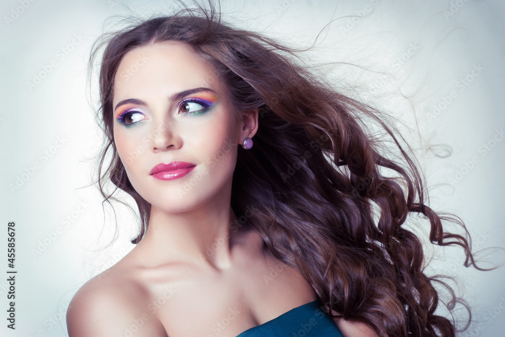 Fototapeta premium girl with bright makeup and long hair