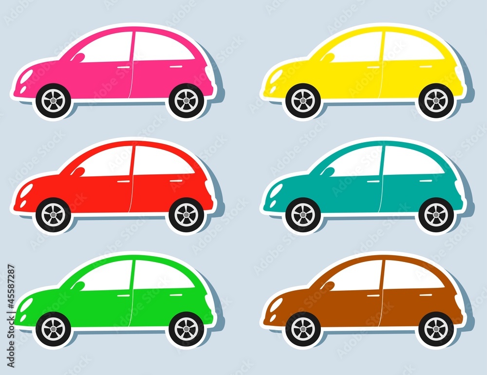 set of colorful retro cars